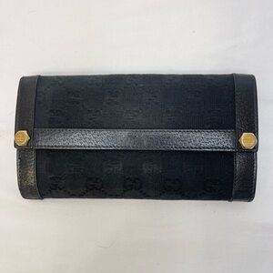 Gucci GG Monogram Continental Wallet with Gold Accents
